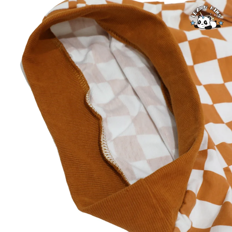 LEZONKIDS - OEM Customizable Wholesale Boys Girls Checkered Baby Clothing Set Long Sleeve Retro Outfit Clothes